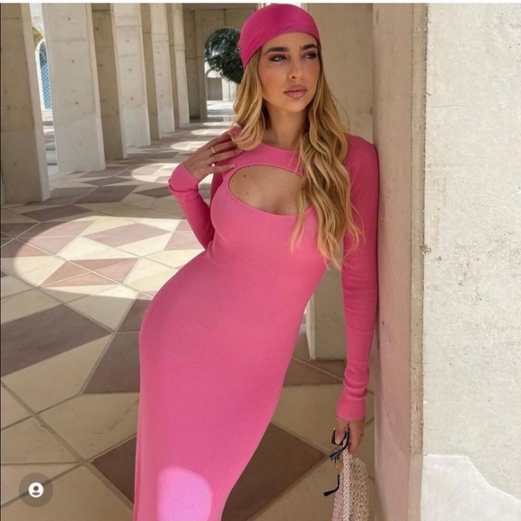 Zara * cut out knit dress pink maxi midi - Picture 4 of 12